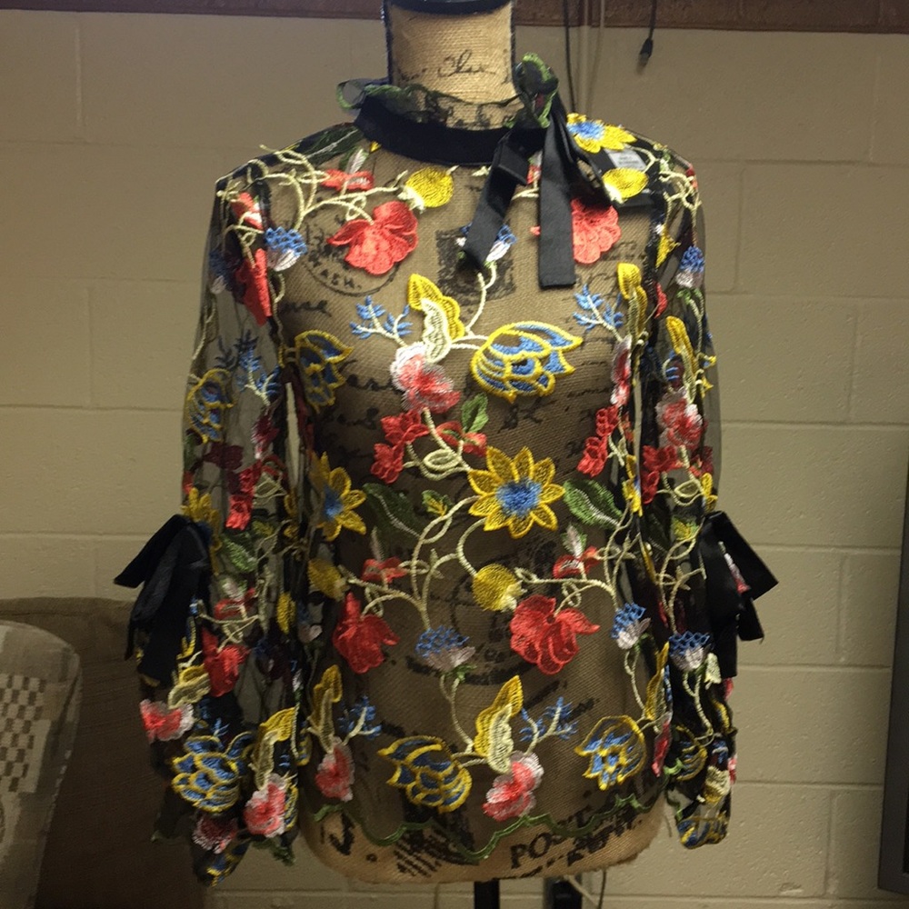 Embroidered Mesh Top